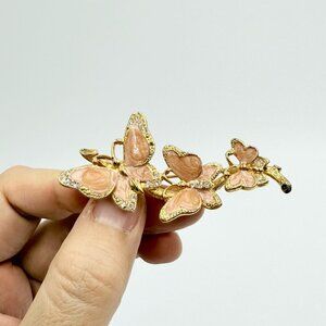 Vintage 90s Avon Butterflies Trio Enamel Swirls Rhinestones Gold Tone Brooch